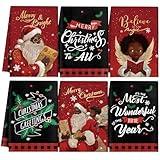 Hosuly 6 Pcs Christmas Kitchen Towels African American Black Santa Dish Clothes Xmas Black and Red Hand Towels Santa Angel Holly Berry Tea Dishclothes Housewarming Gifts for Kitchen Holiday Cooking