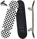 ANYFUN Pro Complete Skateboards for Beginners Girls Boys Kids Youths Teens Adults 31"x8" Skate Boards 7 Layers Canadian Maple Double Kick Deck Concave Longboard (Checkerboard)