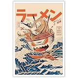 Trendy The Great Ramen Off Kanagawa Wall Art Funny Japan Food Drink Canvas Posters Asian Noodle Soup Waves Art Prints Painting For Living Room Bedroom Kitchen Wall Decor 12x16in Unframed