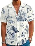 DFZ Men's Pirate Button Down Shirt Nautical Cruise Hawaiian Short Sleeve Shirt Pirate Night Outfits for Tropical Beach Party Blue