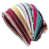 JarseHera Womens Slouchy Beanie Cotton Chemo Caps Cancer Headwear Hats Turban (1 Pair, Stripe B, One Size)