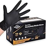 TitanFlex Thor Grip Heavy Duty Black Industrial Nitrile Gloves, 8-mil, Large, Box of 100, Latex Free, Raised Diamond Texture, Powder Free, Food Safe, Rubber Gloves, Mechanic Gloves