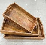 Wooden Tray Set of 3 - Earthy Tone Collection for Home & Kitchen - Sustainable, Durable Serving Trays for Organization, Decor, Serving & More