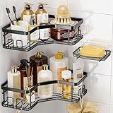 MAXIFFE 3 Pack Corner Shower Caddy with Soap Holder, Large Capacity Sturdy Easy Install No Drilling Stainless Steel Hold 40 LBS Shower Organizer Shelves Rack Storage for Family Renters Bathroom, Black