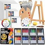 ARTALLY Acrylic Paint Set for Adults & Kids, 62 Pcs Canvas Painting Kits, 32 Colors Acrylic Paint (22ML),Table Easel,Brushes,Canvas, Art Painting Supplies Kit for Students,Artists,Beginners