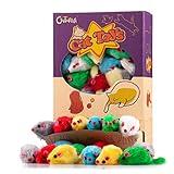 CHIWAVA 36PCS 4.1'' Furry Cat Toy Mice Rattle Small Mouse Kitten Interactive Play Assorted Color