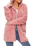 Century Star Women Fleece Cardigan Hooded Loose Fuzzy Cardigan Coat Womens Fuzzy Jacket Open Front Outwear Pink XX-Large