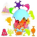 Suction Bath Toys for Kids, 18 Pcs Silicone Ocean Animal Suction Cup Toys with Eggshell & Bag, No Hole Mold Free Bath Toy, Sensory Window Building Toys for Toddlers Boys Girls 3 4 5 6 Year Old