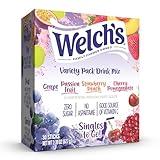 Welch's Singles To Go Variety Pack, Watertok Powdered Drink Mix, Includes 4 Flavors, Grape, Passion fruit, Strawberry Peach, Cherry Pomegranate, 1 Box (30 Servings)