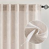 MIULEE Natural White Linen Curtains 84 Inch Long for Bedroom Living Room, Soft Thick Linen Textured Window Drapes Semi Sheer Light Filtering Rod Pocket Back Tab Neutral Farmhouse Cream Ivory 2 Panels