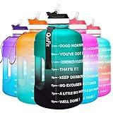 QuiFit Motivational Gallon Water Bottle - with Straw & Time Marker BPA Free Large Reusable Sport Water Jug with Handle for Fitness Outdoor Enthusiasts (Green/Black Gradient,1 gallon)