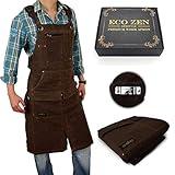 Shop Apron - 16 oz Long Waxed Canvas Work Apron with Pockets | Waterproof, Fully Adjustable to Comfortably Fit Men and Women Size S to XXL | Tough Tool Apron to Give Protection and Last a Lifetime