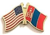 World Flags Direct National Country Flag & US Crossed Double Flag Lapel Pins, International & American Friendship Enamel Tie and Hat Pin Badge (Mongolia)
