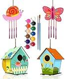 HOME COMPOSER 4 Pack DIY Bird House Wind Chime Kits for Children to Build and Paint, Wooden Arts and Crafts for Kids Girls Boys Toddlers Ages 8-12 4-6 6-8