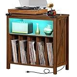 Joaxswe Large Record Player Stand with Charging Station & LED Lights, Vinyl Records Storage Holder Cabinet Holds up to 230 Albums, Turntable Stand for Music Room, Bedroom, Living Room, Office (Brown)