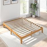 Sweetcrispy Solid Wood Bed Frame, Full Size Bed Base with Wood Slat Support, Sturdy, Stylish & Noise-Free Design, No Box Spring Needed, Easy Assembly, 12 in Natural Pine