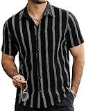 VATPAVE Mens Summer Striped Shirts Button Down Short Sleeve Vintage Beach Hawaiian Shirts with Pocket X-Large Black Vacation