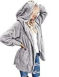 Yanekop Womens Fuzzy Fleece Jacket Open Front Hooded Cardigan Sherpa Outerwear Warm Coats with Pockets(A Light Grey,M)