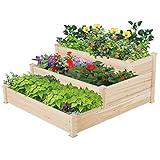 Yaheetech 3 Tier 47 x 47 x 22in Raised Garden Bed Horticulture Outdoor Elevated Flower Box Tiered Garden Bed Wooden Vegetables Growing Planter for Backyard/Patio/Gardener