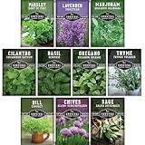 10 Herb Seeds Collection - Variety Pack to Grow Basil, Chives, Cilantro, Dill, Lavender, Marjoram, Oregano, Parsley, Sage & Thyme Herb Plants - Non-GMO Heirloom Seed Varieties - Survival Garden Seeds