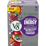 V8 +Energy Sparkling Pomegranate Blueberry Juice Energy Drink, 11.5 fl oz Can (4 Pack)