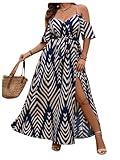 Floerns Women's Plus Size Cold Shoulder Short Sleeve Split Thigh Long Dress Dark Blue XX-Large Plus