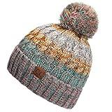 C.C Hatsandscarf Women's Winter Slouchy Knitted Hat Cable Knit Pom Beanie Hat (Rose/Mint)