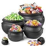 Zesua Halloween Decorations - 6 in 1 Package Large Black Plastic Witches Cauldron - Cauldron Candy Bowl - Trick or Treat - Cauldron Pot for Indoor Outdoor Party Table Decor