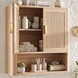 INNOD Bathroom Storage Cabinet, Medicine Cabinet with Adjustable Wood Shelf & Doors, Over The Toilet Storage Cabinet for Laundry Room & Kitchen & Living Room (Natural Oak)