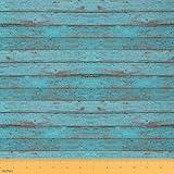 Feelyou Wood Grain Fabric by The Yard, Blue Farmhouse Board Upholstery Fabric, Retro Rustic Ocean Theme Reupholstery Fabric for Chairs, Outdoor Fabric, 1 Yard