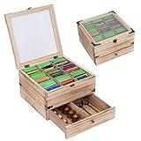 handrong Rustic Wooden Tea Storage Box - 2 Tier Antique Tea Organizer With 11 Compartments and Drawers for Home Use, Gifts, Tea Parties