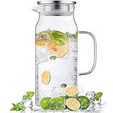 2 Liter 68 oz Glass Pitcher with Lid and Spout, Bivvclaz Water Pitcher for Fridge, Glass Carafe for Hot/Cold Water, Large Iced Tea Pitcher for Coffee, Juice and Homemade Beverage