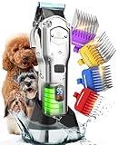 oneisall Dog Clippers for Grooming Thick Hair Professional,Cordless/Low Noise Pet Grooming Kit with Detachable Metal Combs, Rechargeable Heavy-Duty Pet Clippers for Thick/Curly/Fine/Wavy Hair (Sliver)
