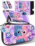 Xcitifun Carrying Case Compatible with Nintendo Switch for Joycon Case & Dock Cover & Travel Bag & Keychain 7 in 1 Accessories Kit Set Switch Protective Carry Cases for Boys Girls Kids - Purple Hug