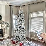 YITAHOME Pre-Lit Flocked Drooping Pencil Spruce Christmas Tree with Pine Cone, 7.5ft Natural Layered Spruce Christmas Tree w/Remote Control, 800 Branch Tips and 350 Lights for Home, Office Decoration
