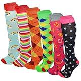 6 Pairs Women's Fancy Design Multi Colorful Patterned Knee High Socks,Assorted Design,Size 9-11 ( Fit women shoe size 4 to 10 )