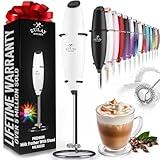 Zulay Kitchen Powerful Milk Frother Wand - Ultra Fast Handheld Drink Mixer - Electric Whisk Foam Maker for Coffee, Lattes, Cappuccino, Frappe, Matcha & Coffee Creamer - Milk Boss Exec White & Black