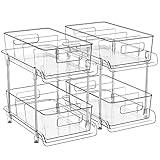 HIHEGD 2-Tier Bathroom Organizer with Dividers, Clear Under Sink and Pull-Out Cabinet Organizer for Kitchen and Pantry Storage