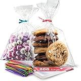 Prestee 200 Pack Clear Cellophane Bags for Favors - Transparent Goodie Bags for Birthday Party, 6x10 Inch Clear Bags with 4-Inch Twist Ties - Candy, Treat, Cookie Bags for Gift Giving