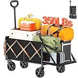 Geamen Foldable Wagon with Extended Tailgate: Collapsible Large Capacity Folding Wagon - Heavy Duty Utility Carts for Shopping,Garden,Sports,Groceries,Apartment,Camping,Outdoor - Black