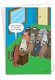 NobleWorks - 1 Funny Animal Card for Birthdays - Pet Cat and Dog Humor, Birthday Notecard with Envelope - Cat Question C3674BDG