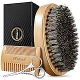 BFWood Beard Brush, Beard Comb & Mustache Scissors Grooming Kit for Men - Natural Boar Bristles Brush, Dual Action Wood Comb, Beard & Mustache Scissors and Travel Pouch Great for Men