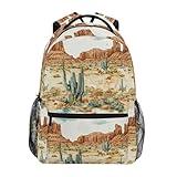 KLL Cute Backpack for Teens Boys Girls Fashion Outdoor Backpack with Chest Strap for Business Work College Travel Trip Western Cactus Cowboy Deep Canyons