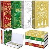 Pasimy Set of 4 Christmas Book Decoration Large Decorative Faux Book Storage Box with Magnetic Cover Decorative Holiday Book Stack Winter Paper Vintage Decor for Hidden Bookshelves and Home Office