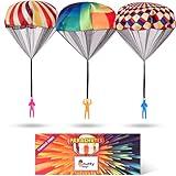 nutty toys Parachute Toys for Kids - Tangle Free Outdoor Flying Parachute Men, Best Small Outside Toys for 3 4 5 6 7 8 9 10 Year Old Top Christmas Stocking Stuffers Idea 2024 Unique Boy & Girl Gifts