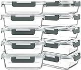 KOMUEE 10 Packs 30 oz Glass Meal Prep Containers,Glass Food Storage Containers with Lids,Airtight Glass Lunch Bento Boxes,Microwave,Freezer and Dishwasher,Gray