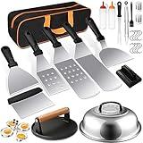 Griddle Accessories Kit, Terlulu 29 PCS Flat Top Grill Accessories for Blackstone and Camp Chef, Metal Spatula Set with Burger Press, Melting Dome, Scraper, Tongs, Carry Bag for Outdoor Grilling BBQ