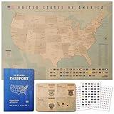 Memory Street US 50 States Passport & Travel Map Kit, United States Flags Stickers Poster Gift for Travelers USA National Parks