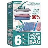 6 Space Saver Vacuum Storage Bags, Vacuum Sealed Storage Bags (2 Jumbo + 2 Large + 2 Medium) with Hand Pump, Vacuum Seal Bags for Clothing, Comforters, Pillows, Towel, Blanket Storage, Bedding