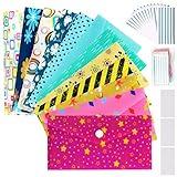 ABC life Cash Envelopes Plastic for Budget System - Money Envelopes for Budgeting and Saving, 12 Pack of Assorted Colors, Tear and Water Resistant, 12 Expense Tracking Budget Sheets & 3 Label Sheets